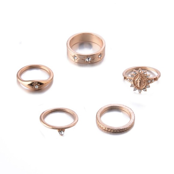 **ARLETHA* 5-Pc Gold x Rhinestone Fashion Ring Set - Picture 1 of 7